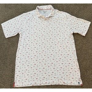 Peter Millar Seaside Polo Shirt Mens Size XL White Lighthouse Boat Print Island